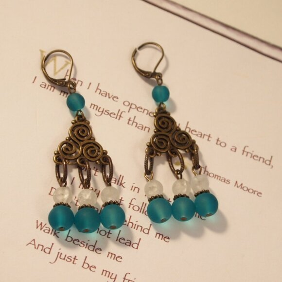 Sea Glass Chandelier Earrings Dangle Pierced or Clip-on Earrings - Picture 8 of 9